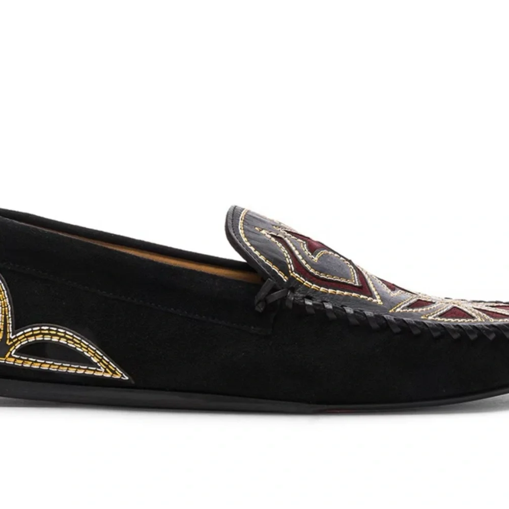 Isabel Marant Etoile Finha Leather and Velvet Embroidered Loafers - Picture 6 of 9